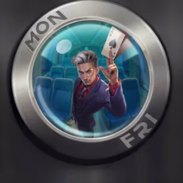 Spinational Casino golf club and ball scene above the clouds, with soft light and blue skies in the background.